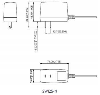 Mechanical Drawing - CUI Inc SWI25 Wall Plug Adapters